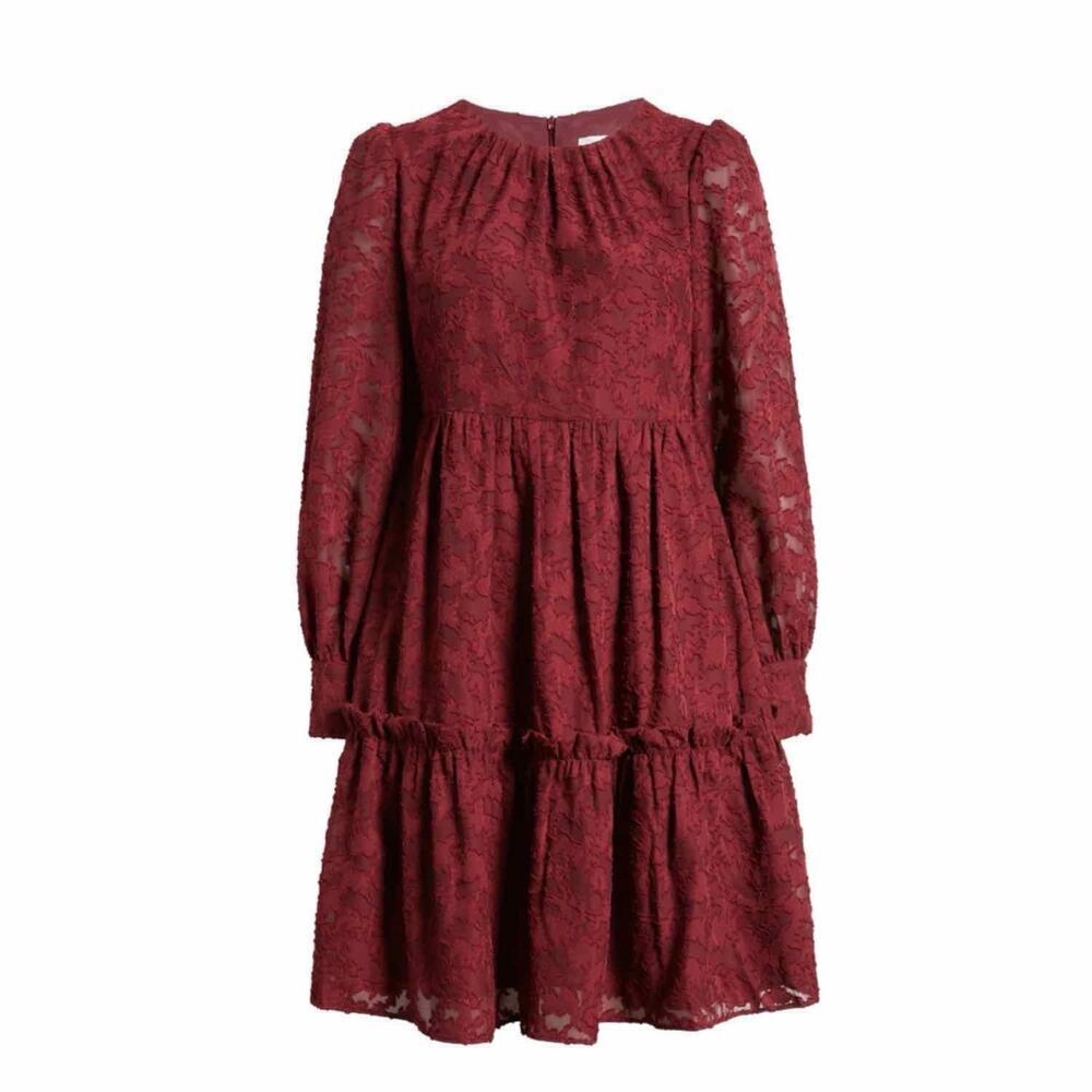 ELIZA J Floral Lace Long Sleeve Tiered Dress Size 10
Wine